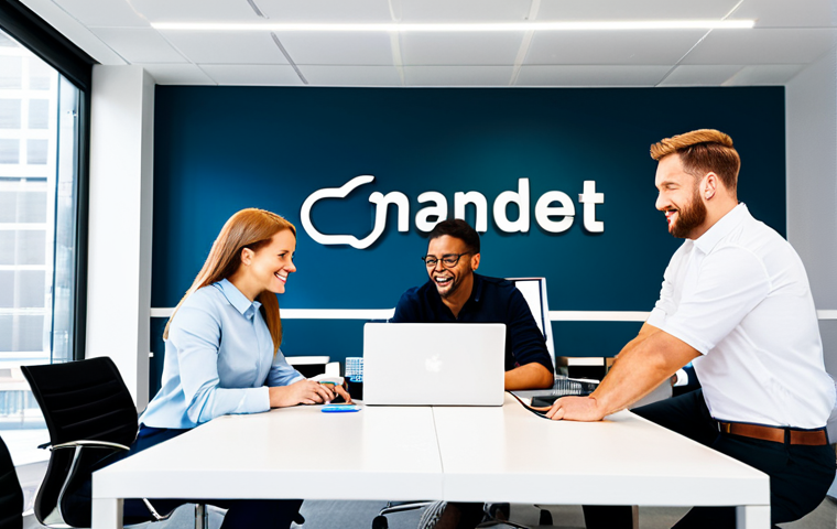 Consistent Branding in Action**

A stylish, modern office space with various branded elements visible: a logo on the wall, consistent color schemes throughout the office, and employees wearing company-branded apparel. A diverse group of professionals is collaborating at a table. The scene should convey a sense of professionalism and brand unity. Fully clothed, appropriate attire, safe for work, perfect anatomy, natural proportions, professional, modest.

**