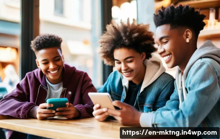 소셜 미디어 모니터링 도구 비교 분석 - **Prompt:** "A vibrant and diverse group of five teenagers, approximately 15-17 years old, happily g...