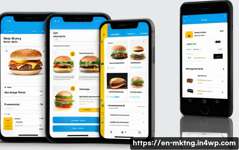 모바일 최적화로 디지털 마케팅 효과 증대 - A modern mobile user interface showcasing a responsive e-commerce website on various smartphone scre...