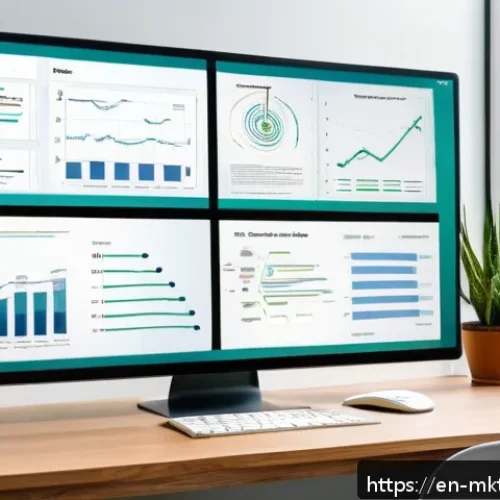 Home 33 SEO와 콘텐츠 전략의 통합 관리 - A modern digital marketing workspace with a large computer screen displaying an SEO content strategy...