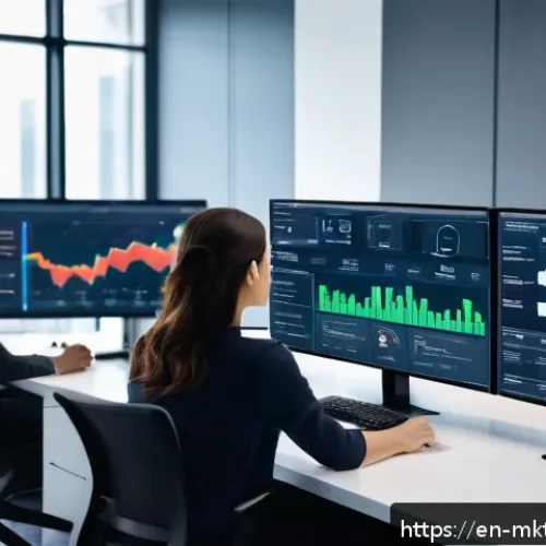 Home 17 데이터 기반 마케팅 전략 수립하기 - A modern digital marketing control room with multiple large monitors displaying real-time behavioral...
