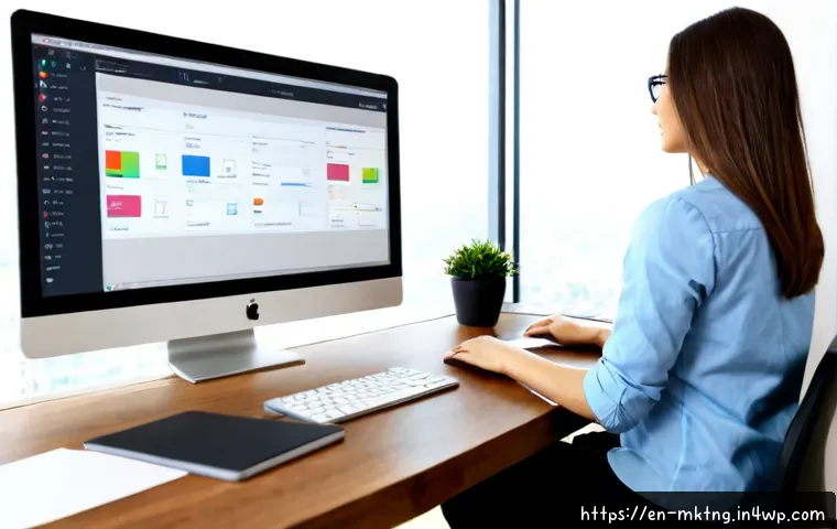 Home 17 이메일 마케팅 자동화 도구 추천 - Photorealistic modern small-business workspace, a confident marketing professional reviewing an emai...